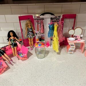 Barbie Fashion Closet and Vanity Playset with dolls and accessories